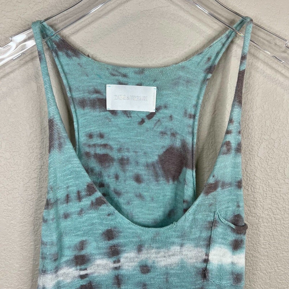 Zadig & Voltaire Tank Dress Women's Small Blue Tie Dye Linen Scoop Neck Pullover - Picture 2 of 12